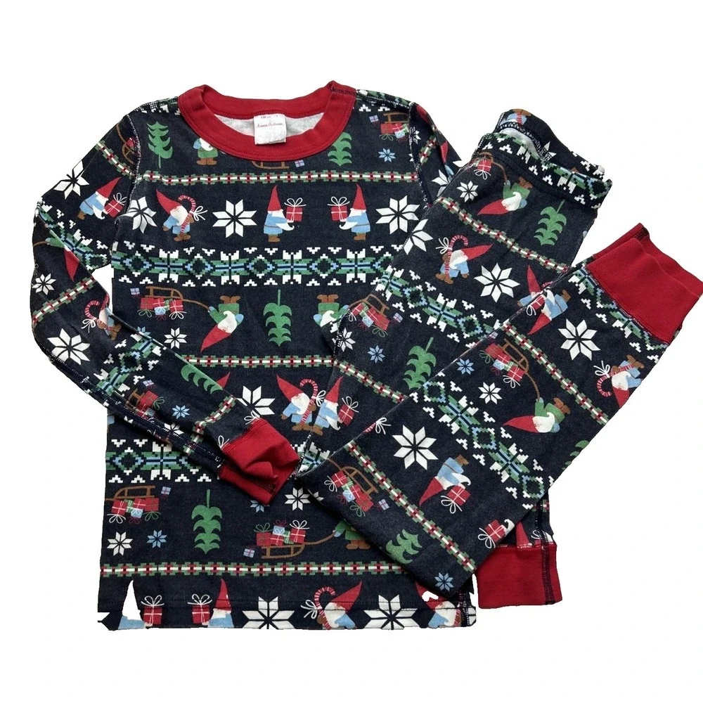 Hanna Andersson Kids Boys Pajamas Size 8 Christmas Gnome 2 pc Set Holiday Cotton